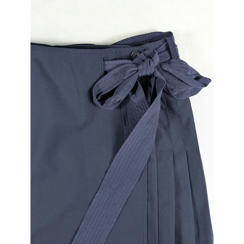 Tory Burch Navy Blue Pleated Wrap Skirt Tie‎ Waist Mini Size 6 Wool Blend